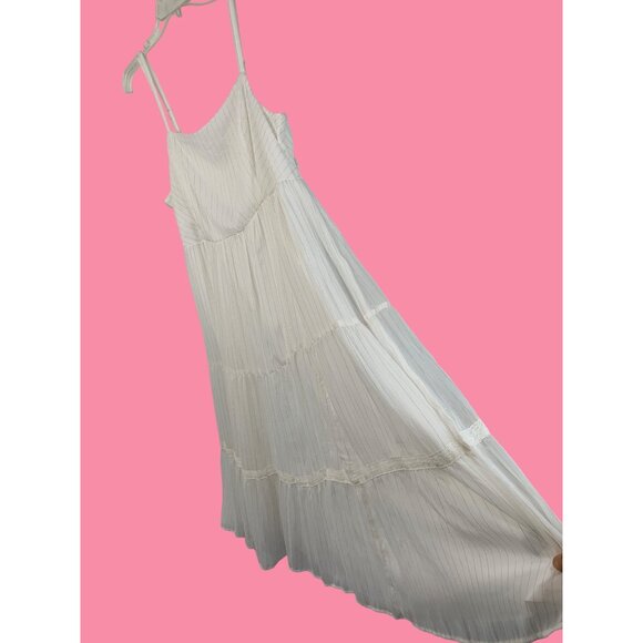 Torrid White Gold Chiffon Tiered Midi Dress Size 2X Adj Straps Smock NWT RA10137 - Picture 10 of 13